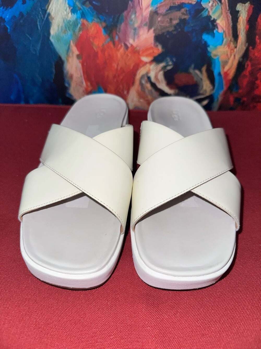 No 43 Ugg Cross Strap Platform Slide Sandals White Leather